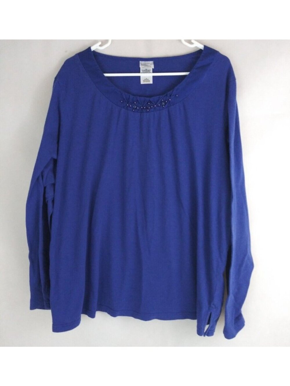 JMS Just My Size Women's Blue Beaded Long Sleeve Shirt Plus Size 4X